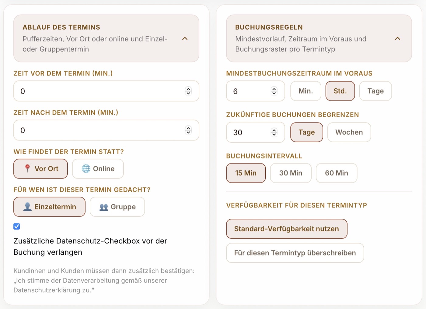 Einstellungsbereich für Buchungsregeln in Casepoint