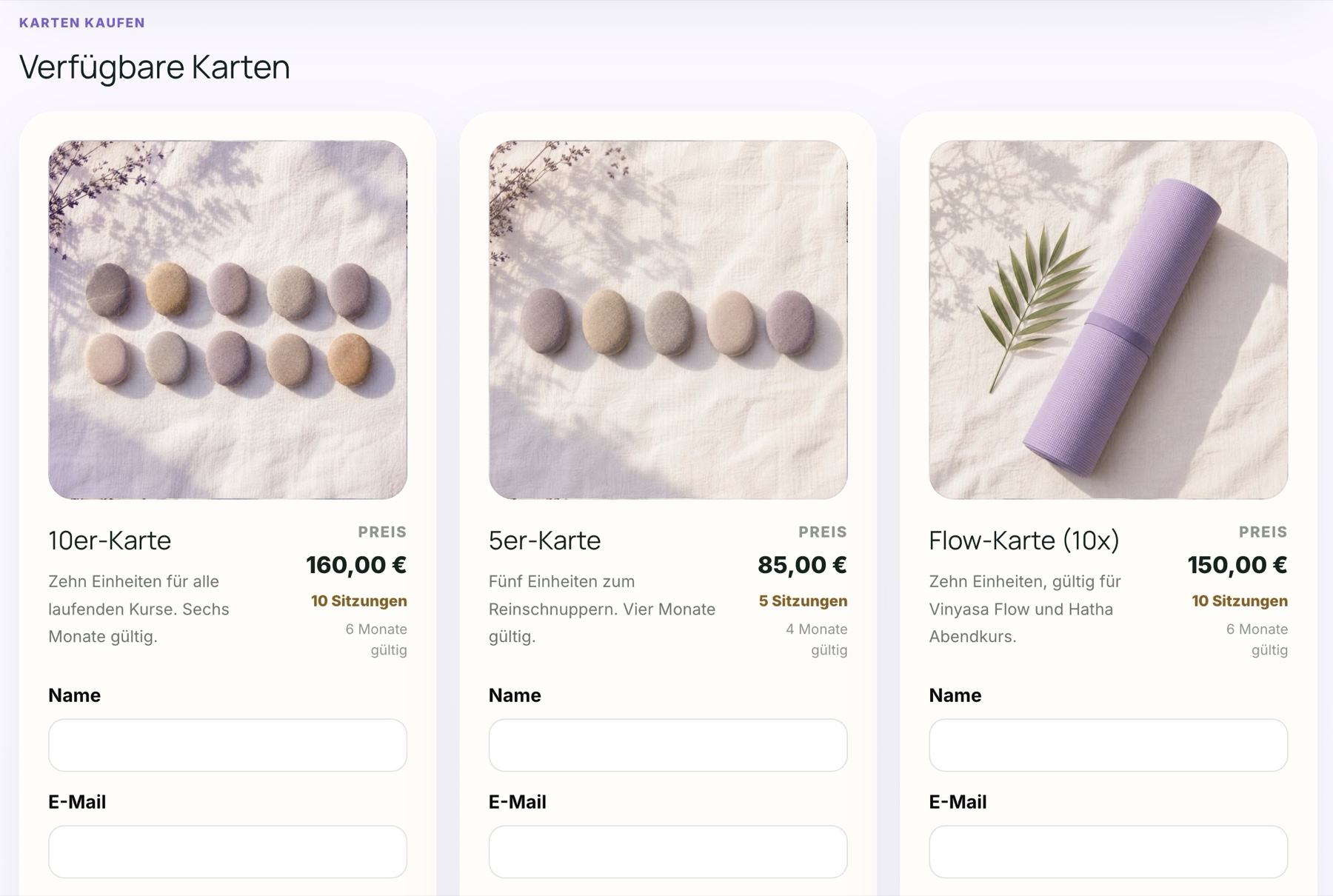 Öffentliche Seite zum Kauf von Guthabenkarten mit verschiedenen Karten-Paketen in Casepoint