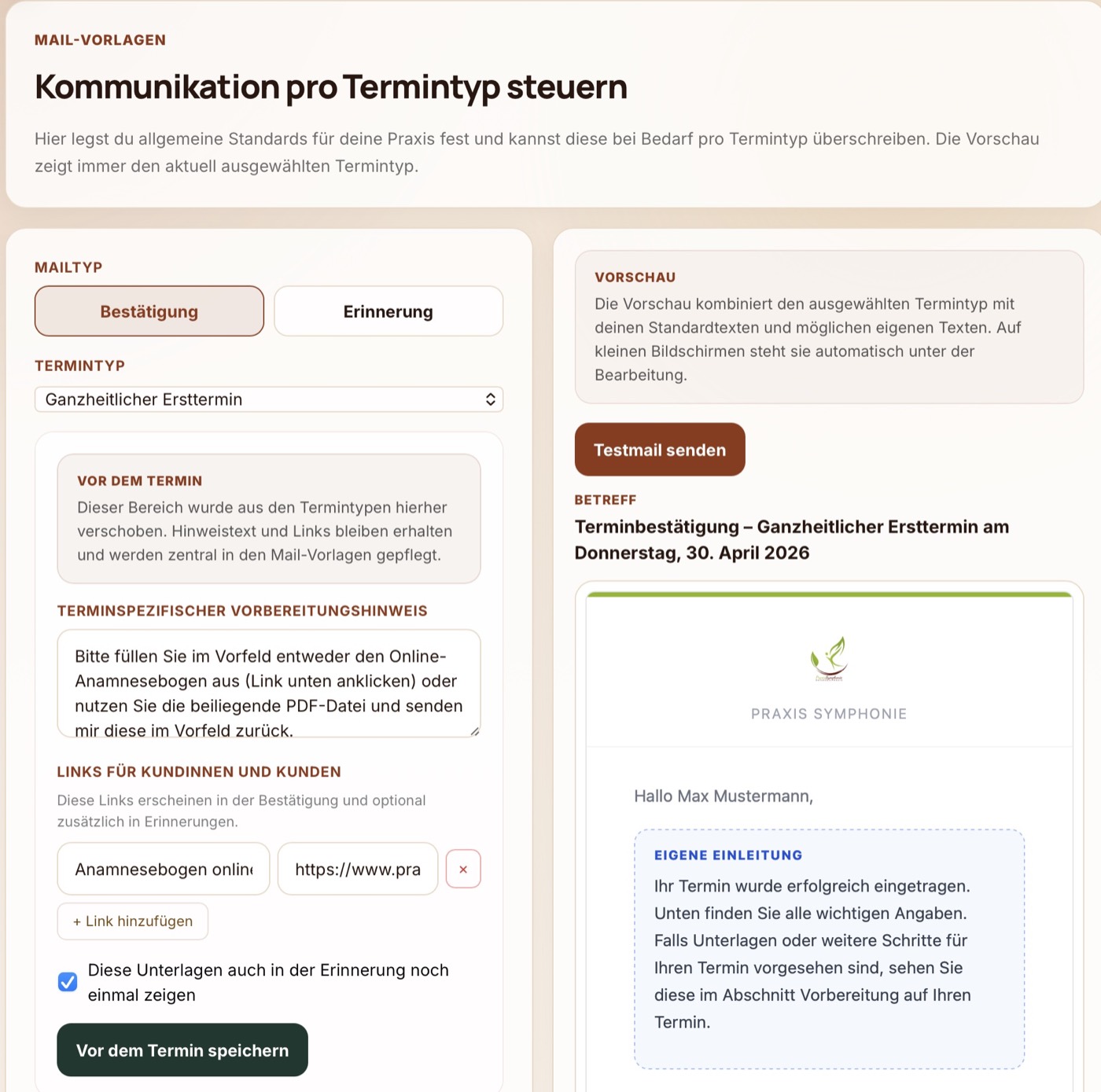 Übersicht der Mailvorlagen in Casepoint
